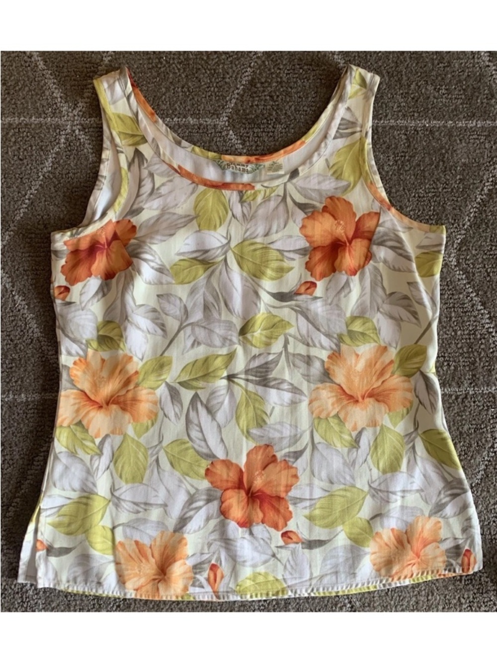 Tommy Bahama Tank Top Size Small 100% SILK Hibiscus Tropical Wide Strap Vintage